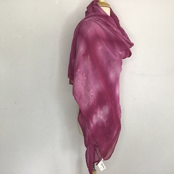 Embroidered embellished space dyed pink viscose shawl sold at Neiman Marcus NWT - Picture 4 of 13